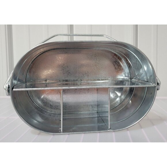 Galvanized 4 Compartment Vintage Style Metal Bucket Caddy w Handle 9.5 x 6 Base - Picture 3 of 7